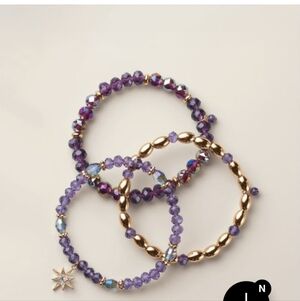Avon Gold & Purple Beaded Stretch Bracelet Set - Women Jewelry